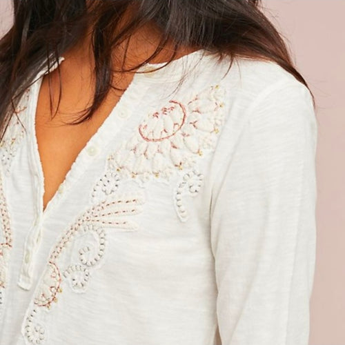 Embroidered Henley Top