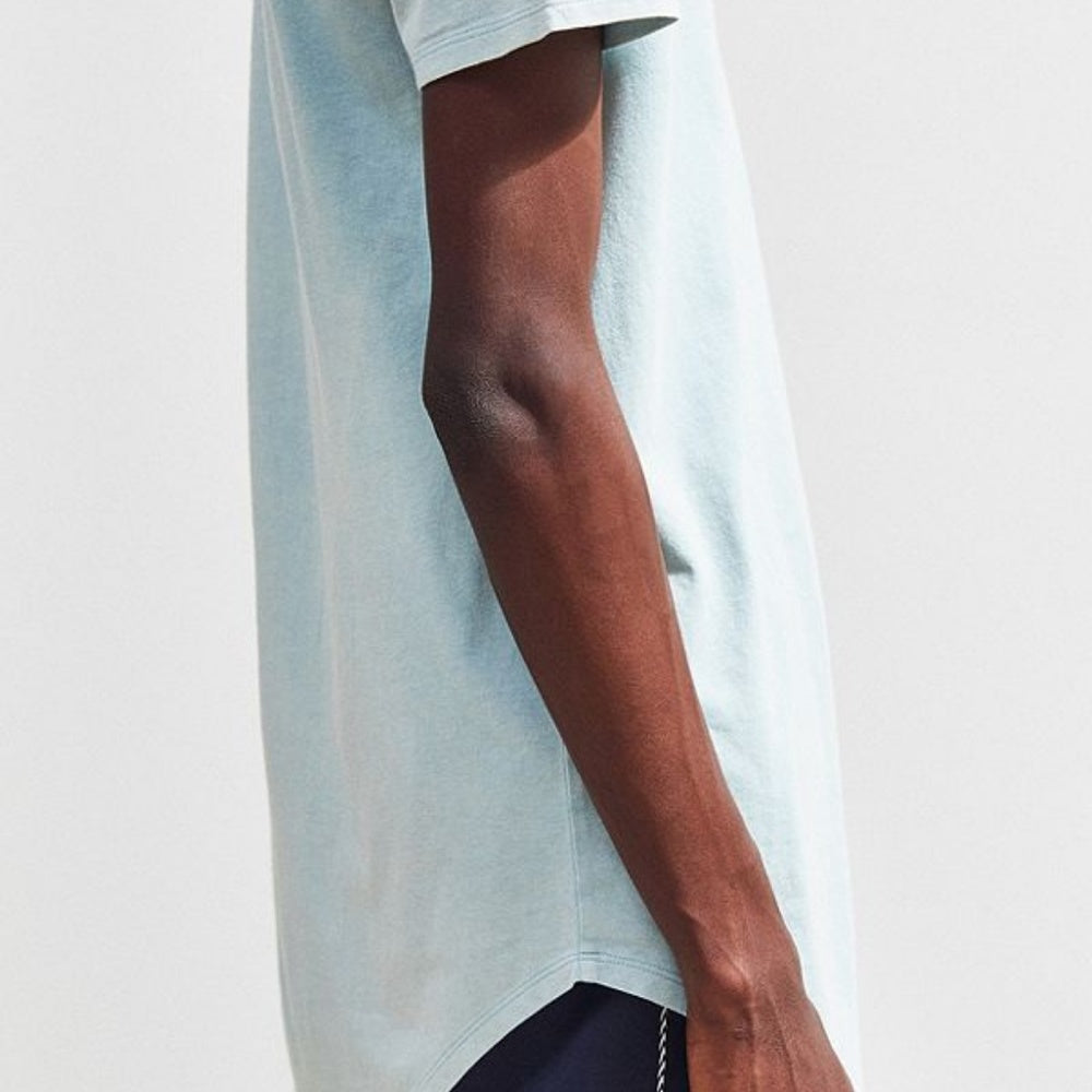 Acid Wash Scoop Neck Curved Hem Tee