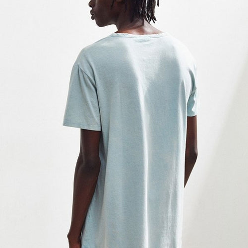 Acid Wash Scoop Neck Curved Hem Tee