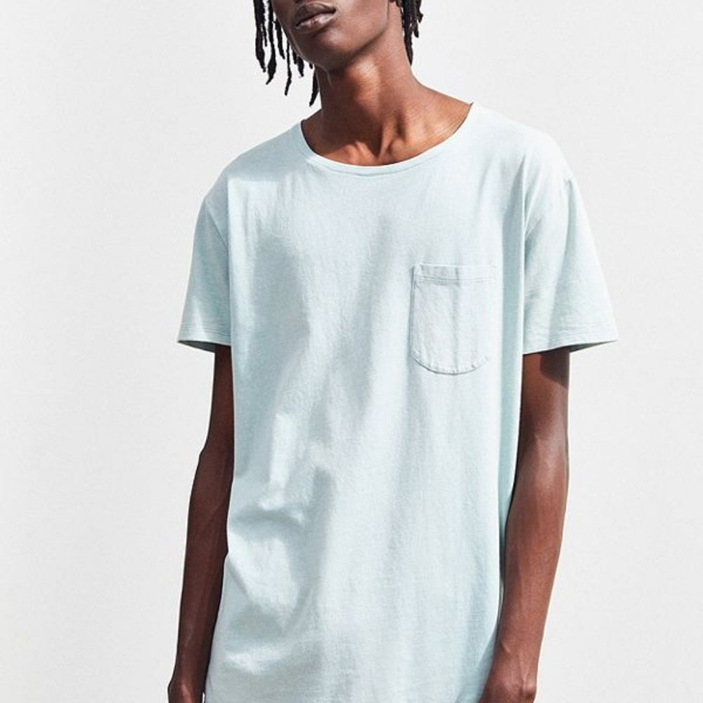 Acid Wash Scoop Neck Curved Hem Tee